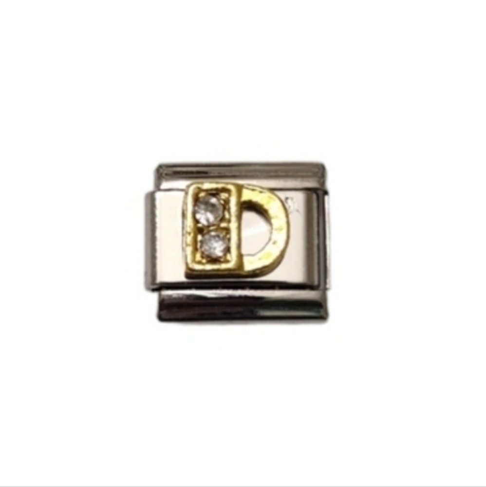 Italian Charmlink for Italian Charm Bracelet Alphabet Letter D with Diamonds 9mm